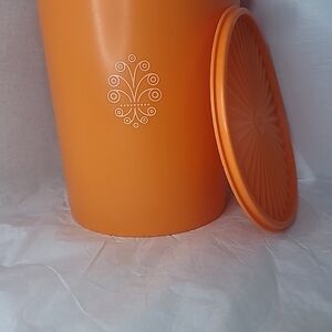 Vintage Orange Tupperware Large Servalier Canister, 1339 and One Touch Lid, 1205